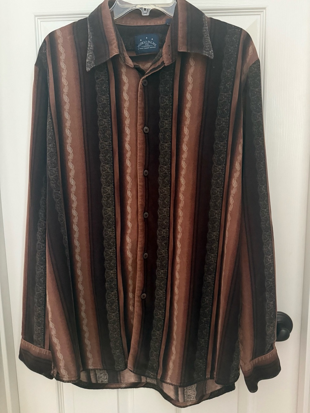 Indigo Palms Vintage-Inspired Brown Stripe Casual Corduroy Button Down Shirt